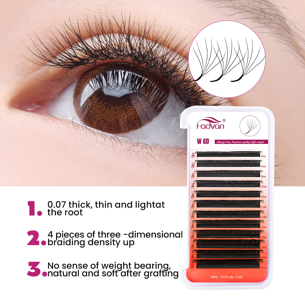 Fadvan 6DW Eyelash Extensions D Curl Black False Eyelashes(10PCS)