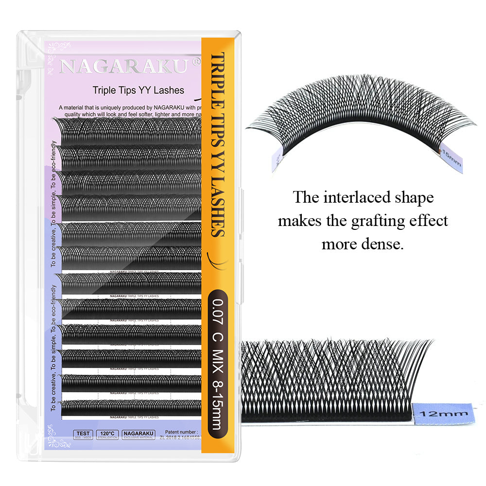 NAGARAKU Triple Tips YY Shape Hand Woven Premium Soft Light Eyelashes Extension (10PCS)