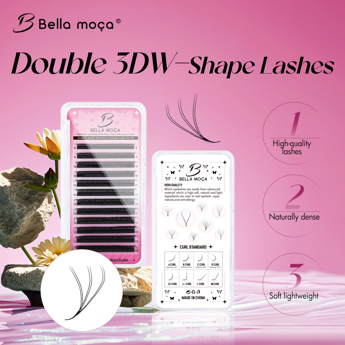 Bella Moça - Cílios Double 3DW Volume Egípcio Duplo 12 Linhas 0.07mm