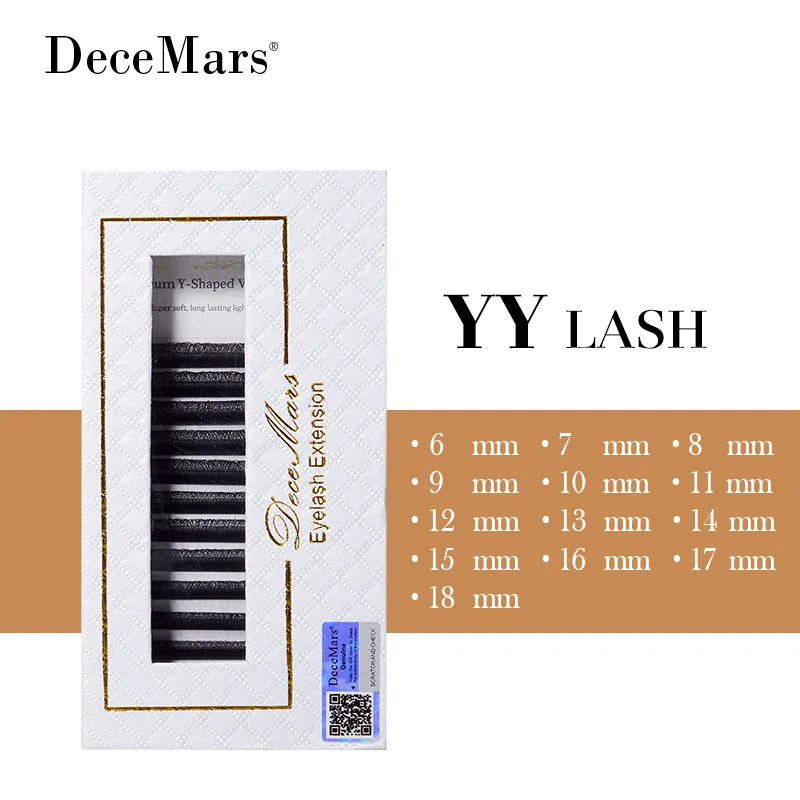 DeceMars YY Shape Black Eyelashes Extensions Two Tip Lashes (10PCS)