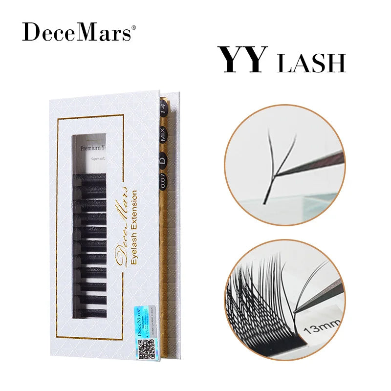 DeceMars YY Shape Black Eyelashes Extensions Two Tip Lashes (10PCS)