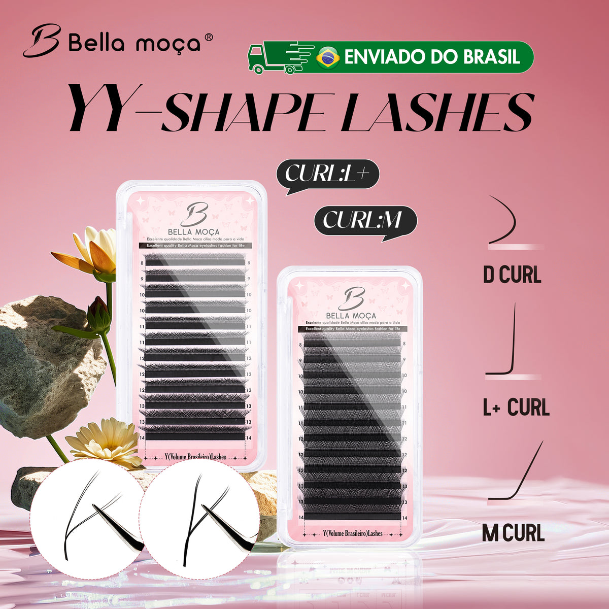 Bella Moça - Cílios YY Volume Brasileiro Curvatura M e L+ 0.07mm