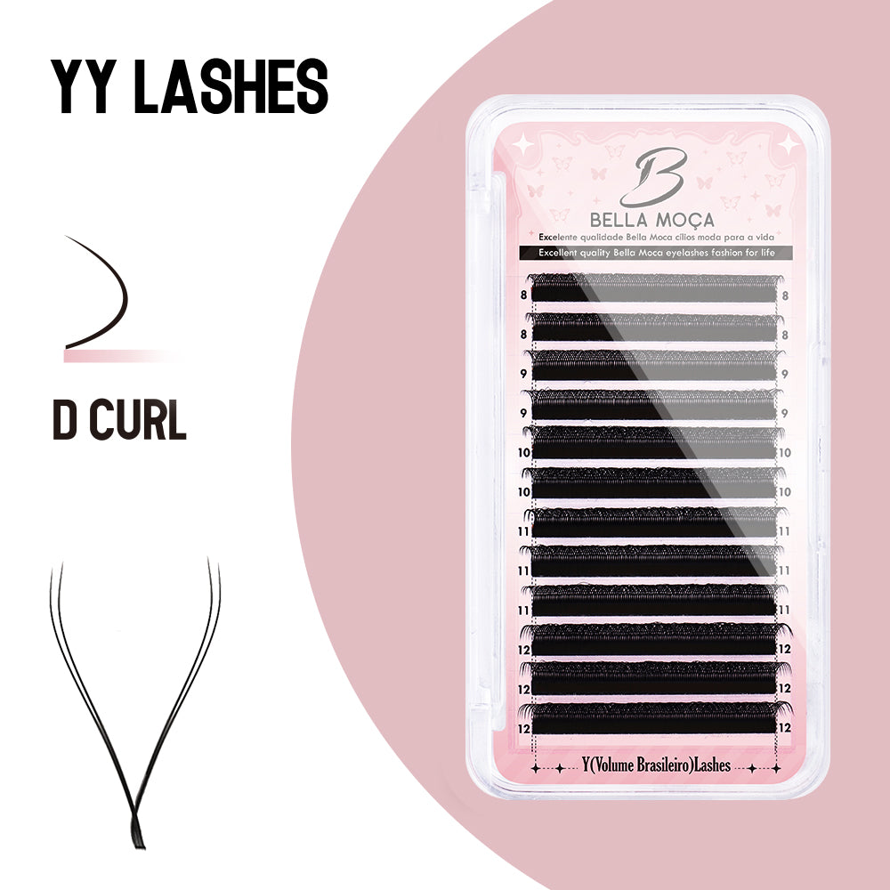10Pcs Cílios Bella Moça YY D 0.07mm - Volume Natural no Estilo Brasileiro, Cor Preta