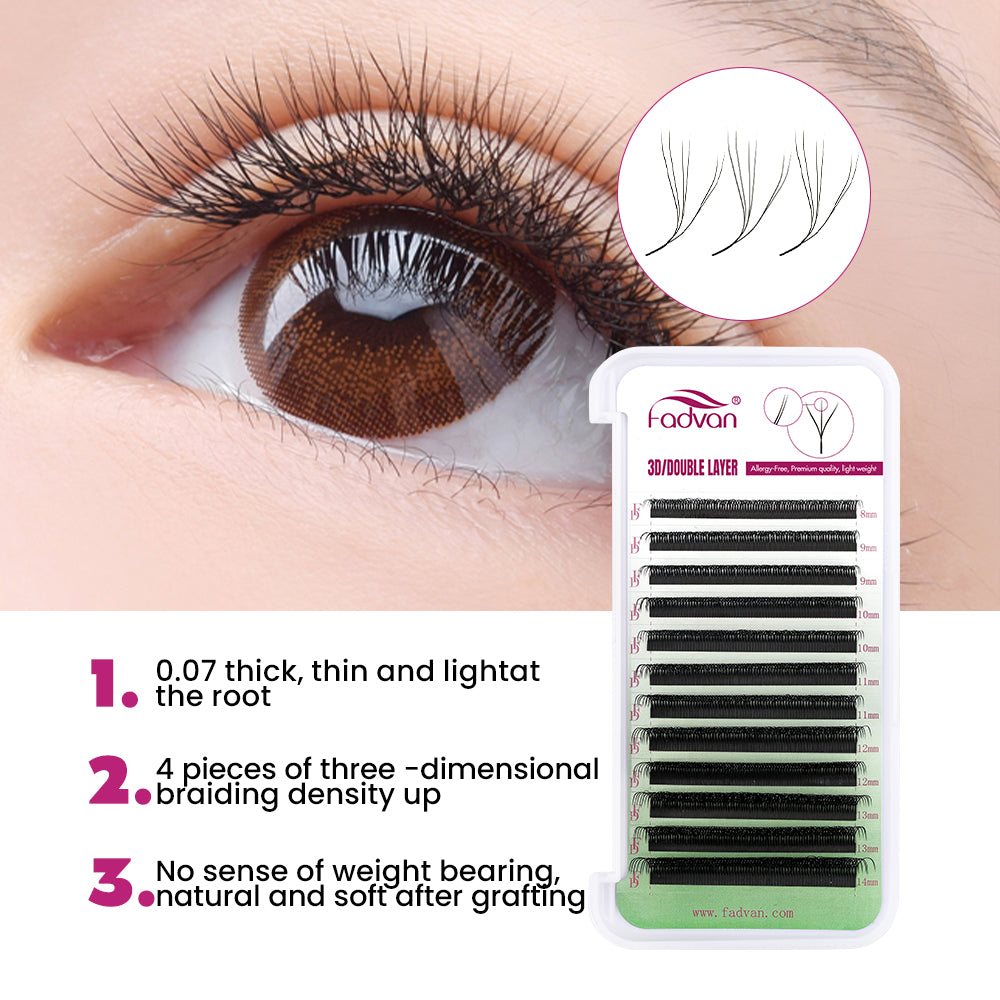 Fadvan Duplo3DW Eyelash Extensions D Curl Black False Eyelashes
