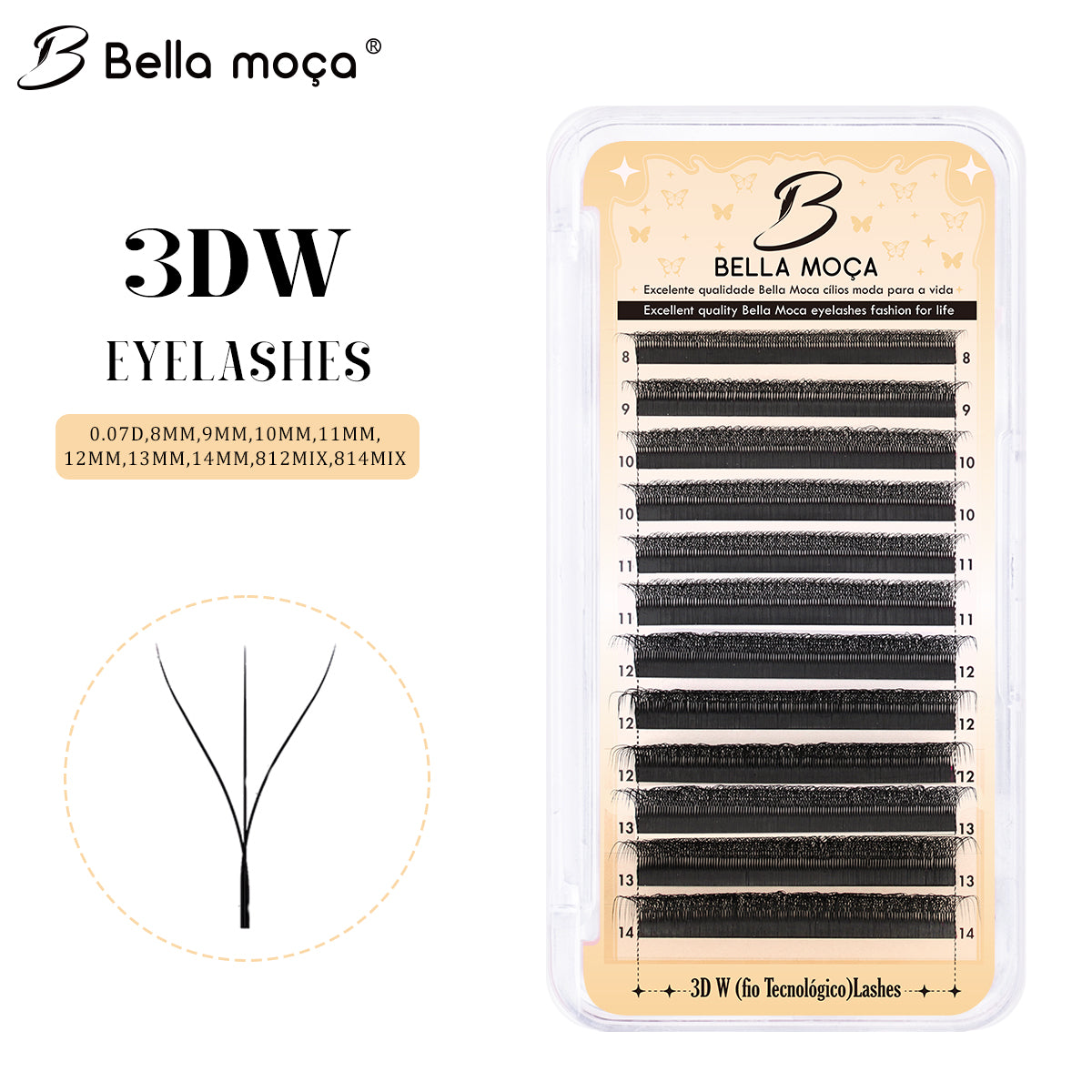 Bella Moça - Cílios 3DW Volume Egípcio 12 Linhas 0.07mm