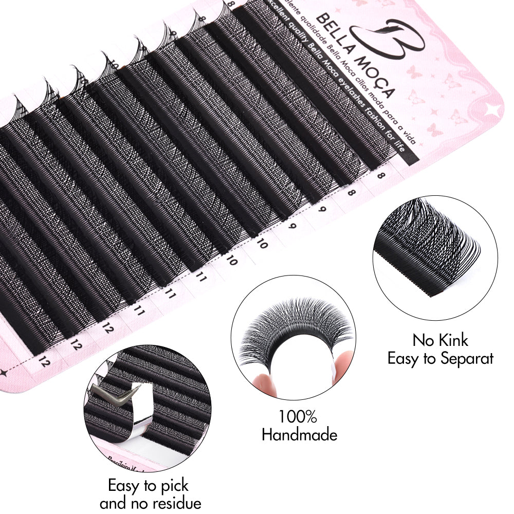 10Pcs Cílios Bella Moça YY D 0.07mm - Volume Natural no Estilo Brasileiro, Cor Preta