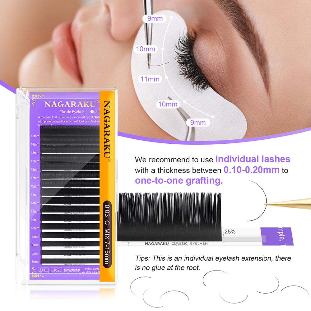 NAGARAKU 16Rows Classic Individual Eyelash Extension Lashes Matte Black Professional Soft Natural