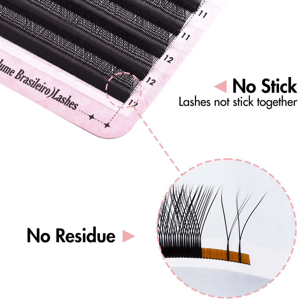 10Pcs Cílios Bella Moça YY D 0.07mm - Volume Natural no Estilo Brasileiro, Cor Preta