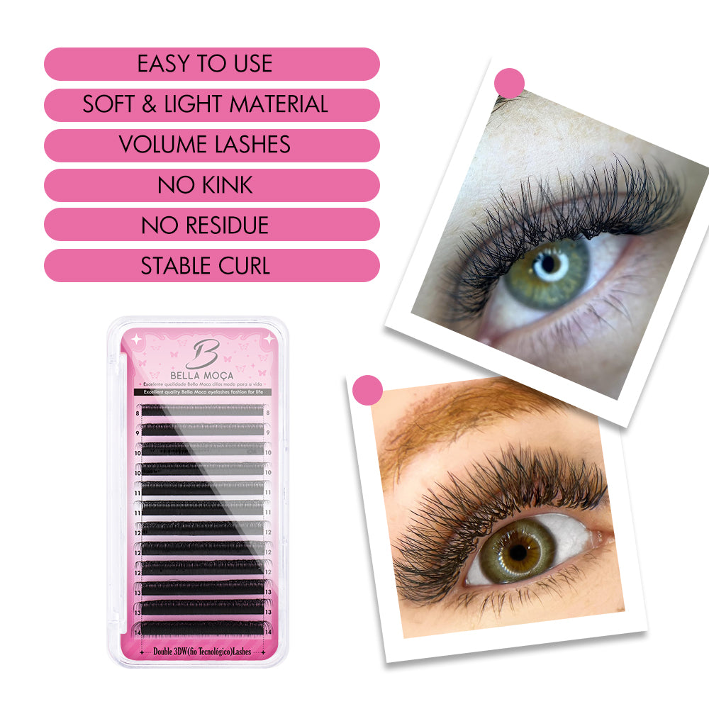 Bella Moça Cílios Duplo W3D (volume egípcio) Curvatura 0.07D para Extensão de Cílios