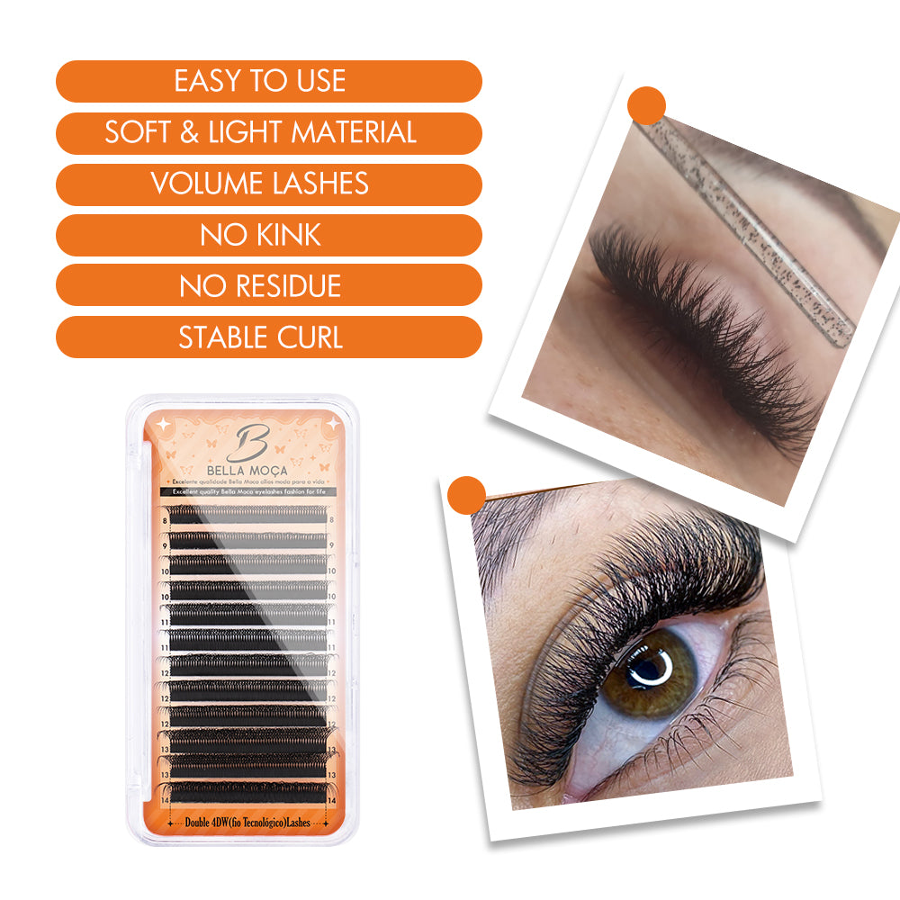 Bella Moça Cílios Duplo W4D (volume egípcio) Curvatura 0.07D para Extensão de Cílios