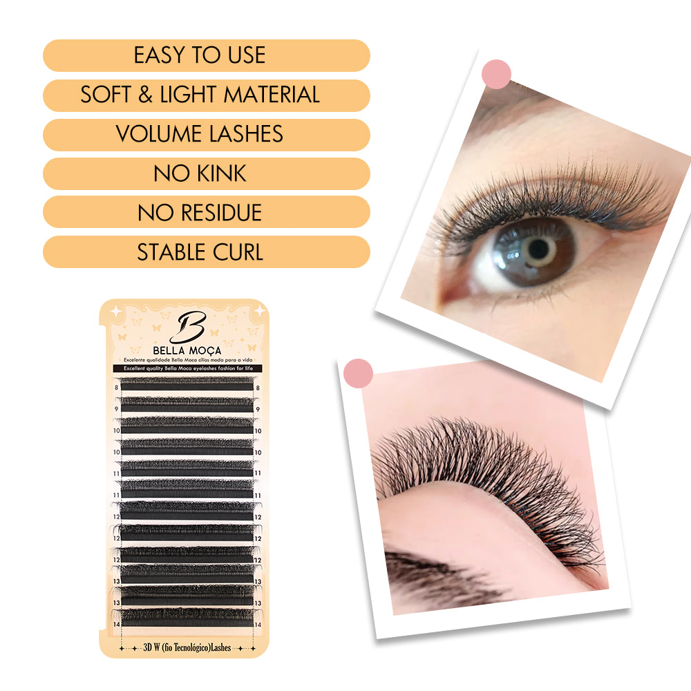 Bella Moça Cílios W3D (volume egípcio) Curvatura 0.07D para Extensão de Cílios