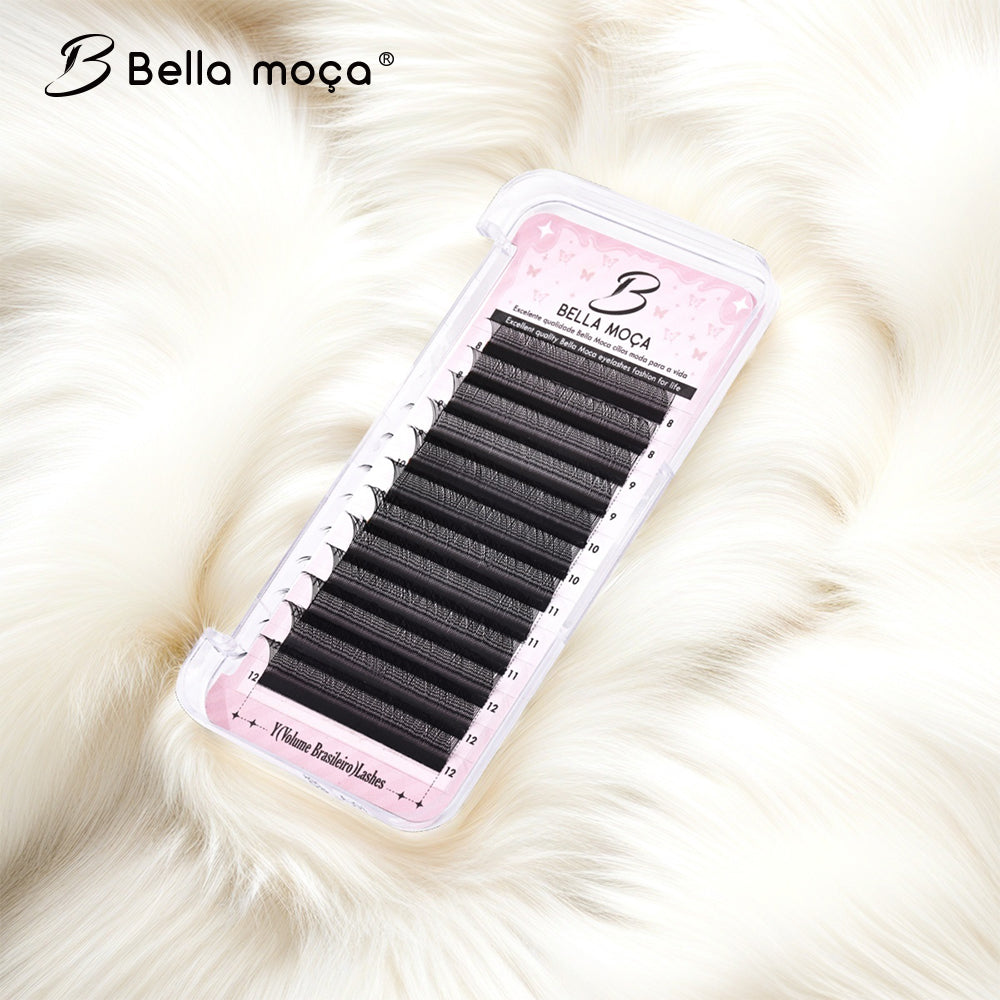 10Pcs Cílios Bella Moça YY D 0.07mm - Volume Natural no Estilo Brasileiro, Cor Preta