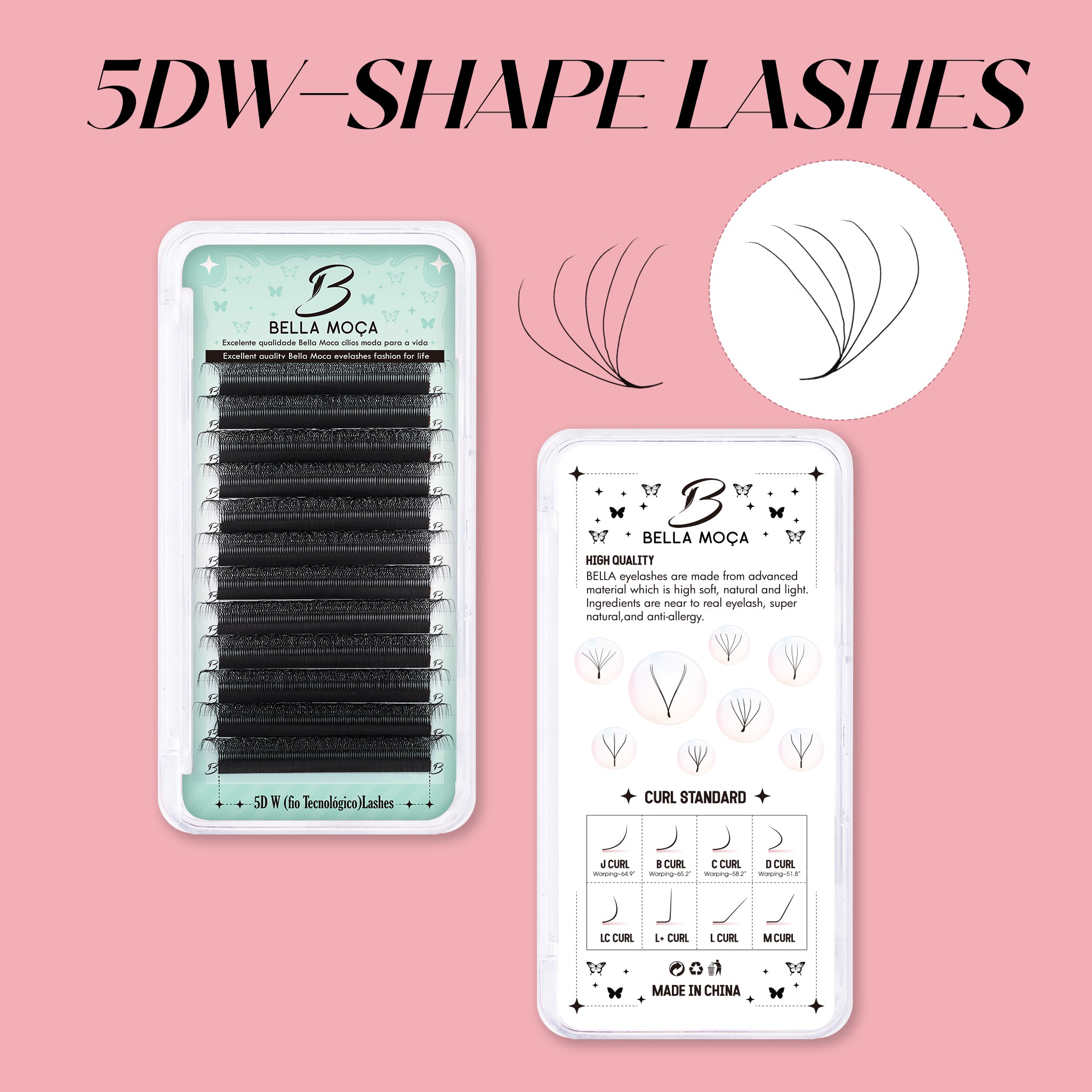 Bella Moça 10Pcs Cílios W5D W 5d (volume egípcio) Curvatura 0.07D para Extensão de Cílios