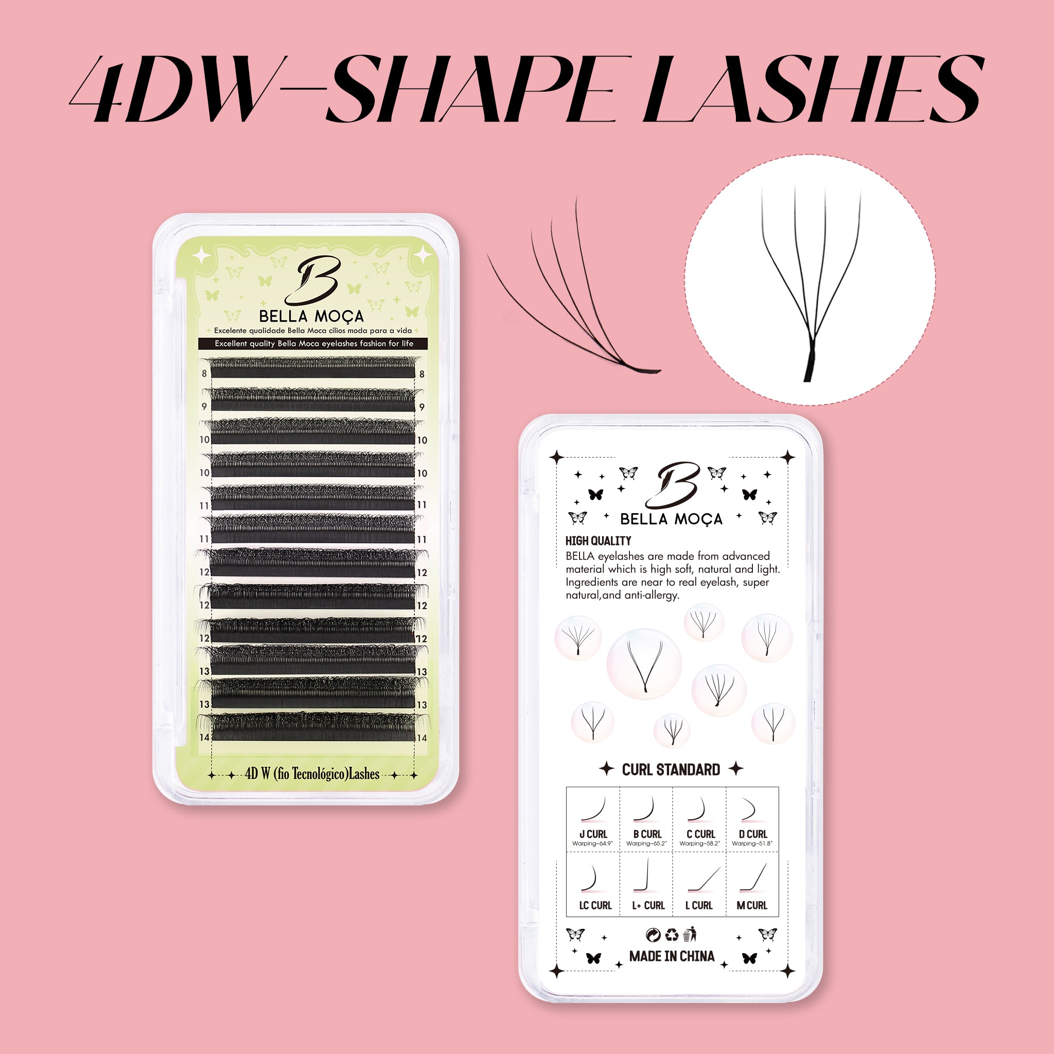 10Pcs Cílios Bella Moça W4D W 4d (volume egípcio) Curvatura 0.07D para Extensão de Cíli